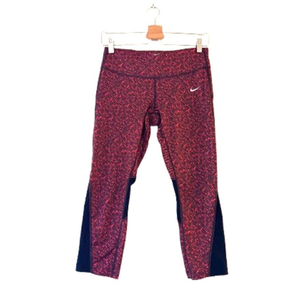 Nike Dri-Fit Running Capri Leggings Size M Red Meteor Mesh Panel Pull On Stretch
